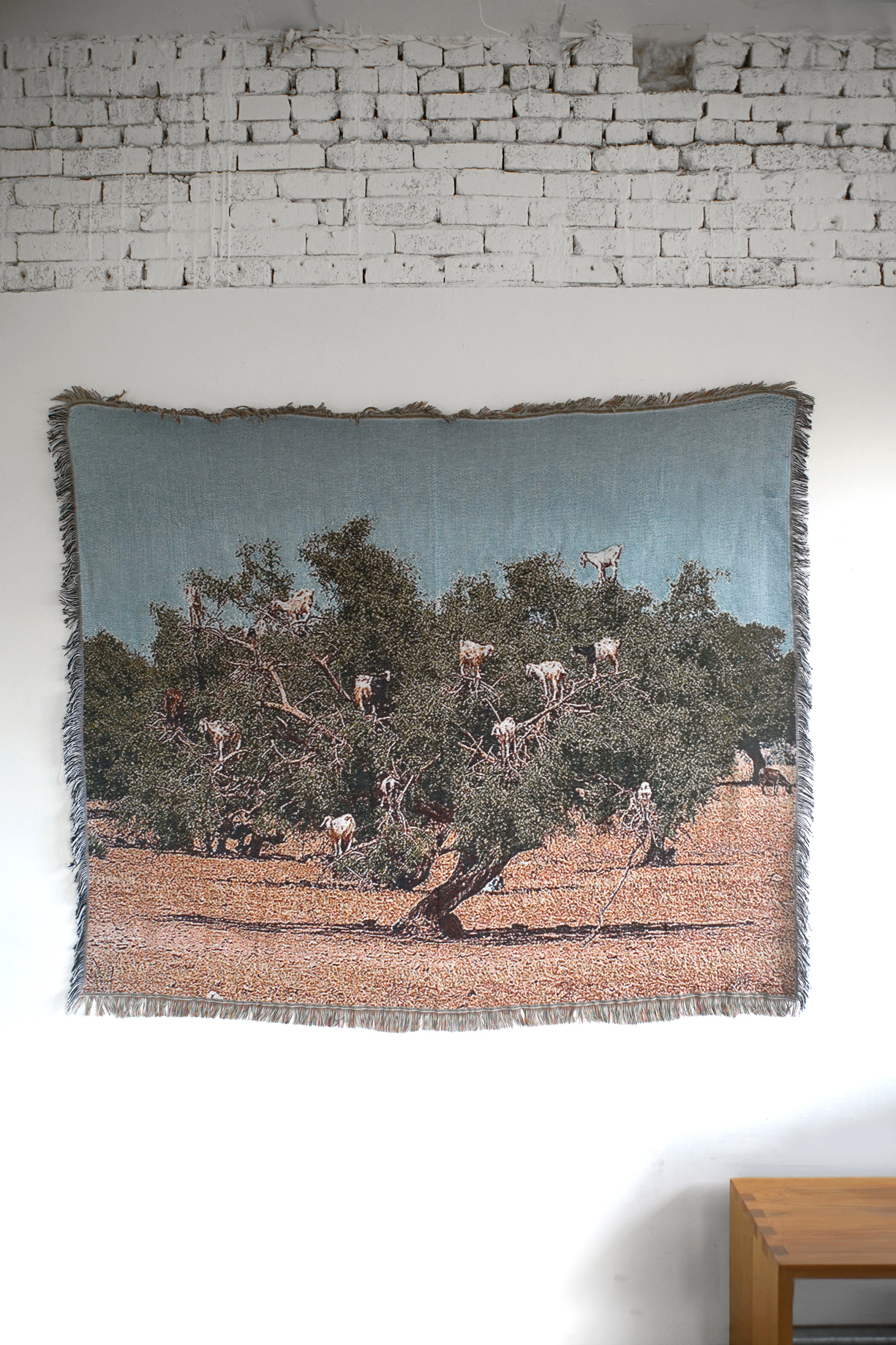 cotton blanket - goats on tree