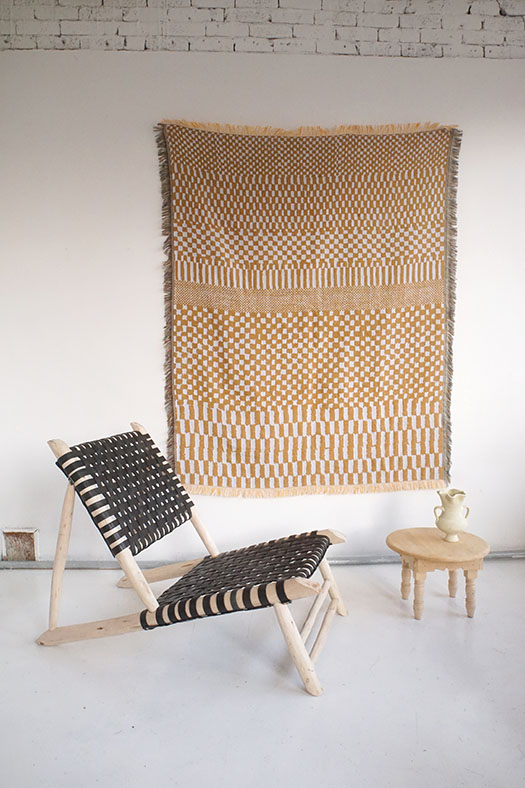 cotton blanket - check camel