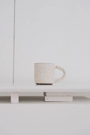 white stone mug