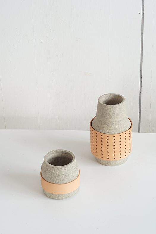 ceramic vase leather dot