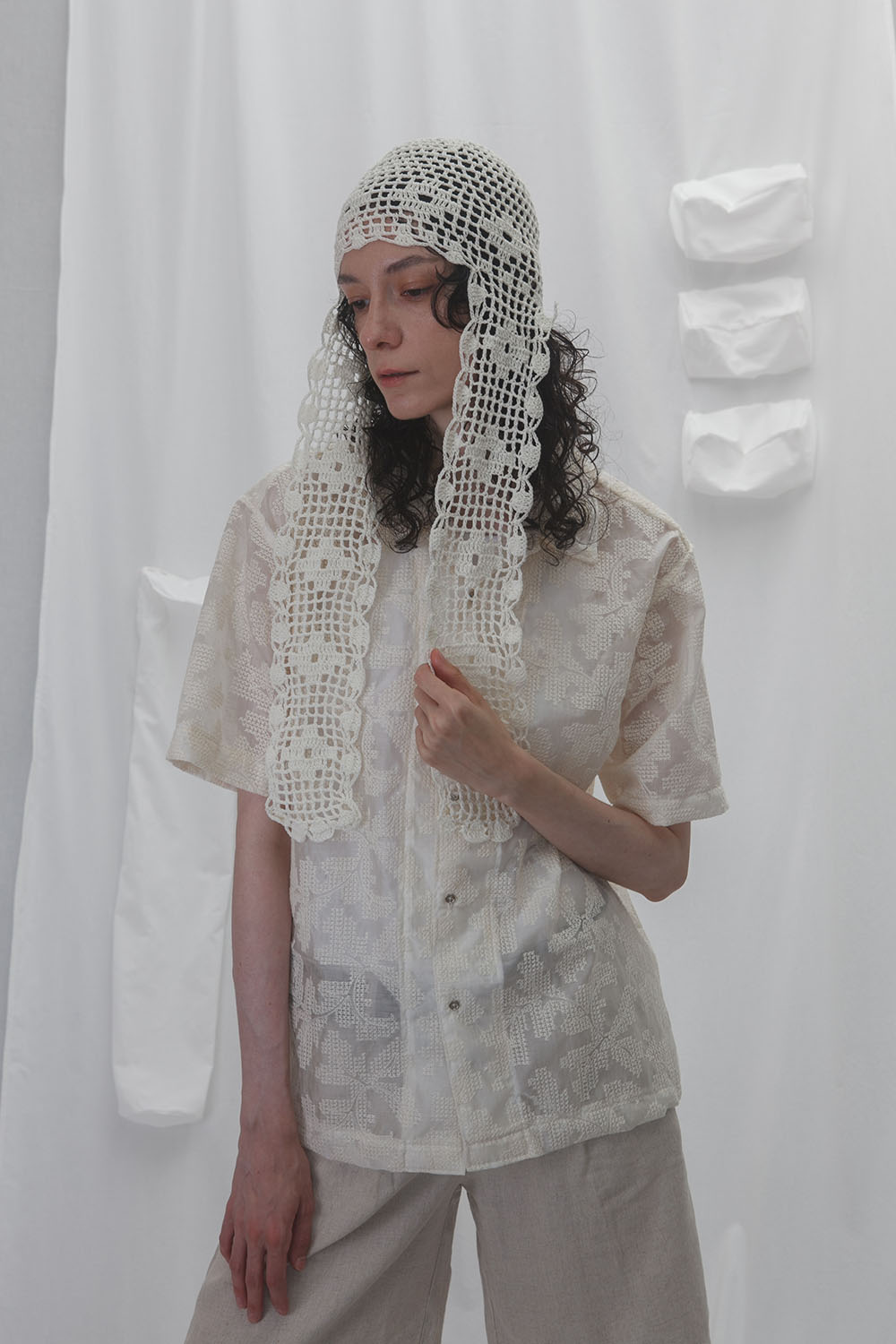 woven hat long ear - ecru