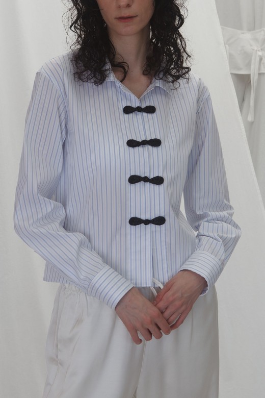 quinoa stripe knot shirts - white